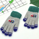 Cartoon Car Pattern Plus Velvet Thick Double Layer Warm Children Gloves Knitted Wool Finger Gloves(Gray)