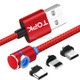 TOPK 1m 2.4A Max USB to 8 Pin + USB-C / Type-C + Micro USB 90 Degree Elbow Magnetic Charging Cable with LED Indicator(Red)