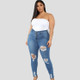 Plus Size High Waist Ripped Jeans (Color:Dark Blue Size:XXL)