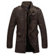 Men Long Style Leather Jacket Coat (Color:Brown Size:XXXL)