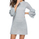 Autumn and Winter Women Hedging Trumpets Sleeve Sweater Dress, Size: L(Gray )