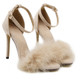 Plush Peep-Toe High Heels, Size:35(Khaki)