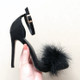 Plush Peep-Toe High Heels, Size:36(Black)