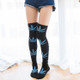Maple Pattern Sports Knitted Thigh Socks(Black Blue Leaves)