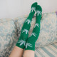 Maple Pattern Sports Knitted Thigh Socks(Green White Leaves)