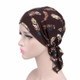 2 PCS Stretch Cotton Printed Turban Cap Chemotherapy Cap Toe Cap, Size:One Size(Coffee Feather)