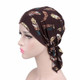 2 PCS Stretch Cotton Printed Turban Cap Chemotherapy Cap Toe Cap, Size:One Size(Coffee Feather)