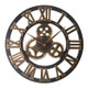 Retro Wooden Round Single-sided Gear Clock Rome Number Wall Clock, Diameter: 58cm (Gold)