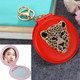 Cartoon Leopard Head Makeup Mirror Bag Hanging Portable Mirror(Red)