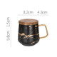 Marble Matte Gold Series Ceramic Tea Cup Coffee Mug With Wooden Lid Or Tray(Black with Lid)