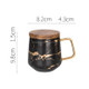 Marble Matte Gold Series Ceramic Tea Cup Coffee Mug With Wooden Lid Or Tray(Black with Lid)