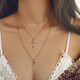Vintage Cross Rose Flower Pendant Necklaces Women Girl Floral Layered Necklace(gold)