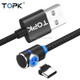 TOPK 2m 2.4A Max USB to USB-C / Type-C 90 Degree Elbow Magnetic Charging Cable with LED Indicator(Black)