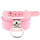 European and American Harajuku PU Leather Silver Single Ring Collar Wide Street-Snap Nightclub O-shaped Choker Necklace(Pink)