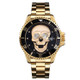 SKMEI 9195 Fashion Water-inlaid Drill Skull Nightlight Waterproof Quartz Watch Steel Strip Watch for Men(Golden Black)