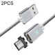 ESSAGER 2 PCS Smartphone Fast Charging Data Transmission Cable with Magnetic USB-C / Type-C Connector, Cable Length: 1m(Silver)