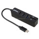 2 in 1 TF & SD Card Reader + 3 x USB Ports to USB-C / Type-C HUB Converter, Total Length: 24cm(Black)