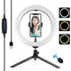 PULUZ 10.2 inch 26cm Light + Desktop Tripod Mount USB 3 Modes Dimmable Dual Color Temperature LED Curved Diffuse Light Ring Vlogging Selfie Photography Video Lights with Phone Clamp & (Selfie Remote Control)(Black)