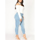 Shattered High Stretch Denim Pants (Color:Baby Blue Size:XXXXL)