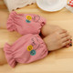 Ladies Short Cartoon Smiley Pattern Flannel Cuffs Anti-fouling Sleeves(Pink)