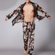 Men's Long Paragraph Silk Pajamas (Color:Black Size:XL)