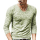Slim Streetwear V-neck T Shirt Casual Fitness Tops Long Sleeve Pullover Shirt for Men(Grass Green)