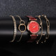 Ladies Magnet Buckle Watch Casual Flower Dial Watch Alloy Mesh Quartz Watch(Red+No.1 Bracelet)