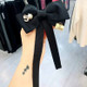 Ladies Three-dimensional Letter Cloth Brooch College Style Sweet Long Ribbon Bow-knot Bow Tie Costume Accessories(Black)