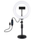 PULUZ 7.9 inch 20cm Light+ Round Base Desktop Mount USB 3 Modes Dimmable Dual Color Temperature LED Curved Light Ring Vlogging Selfie Photography Video Lights with Phone Clamp(Black)