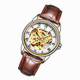 FNGEEN 8866 Woman Waterproof Watch Fashion Double-Sided Hollow Automatic Mechanical Watch(Leather Gold White Surface)