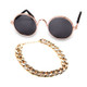 Fashion Cool Funny Pet Accessories Sunglasses Vintage Straw Hat Dog Gold Necklace Bell Collar Cat Tie, Size: Two-Piece