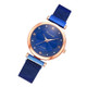 Ladies Magnet Buckle Watch Casual Flower Dial Watch Alloy Mesh Quartz Watch(Blue)