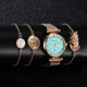 Ladies Magnet Buckle Watch Casual Flower Dial Watch Alloy Mesh Quartz Watch(Gold Sky Blue+No.2 Bracelet)