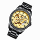 FNGEEN 8866 Men Waterproof Watch Fashion Double-Sided Hollow Automatic Mechanical Watch(Black Steel Gold Surface)