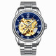 FNGEEN 8866 Men Waterproof Watch Fashion Double-Sided Hollow Automatic Mechanical Watch(White Steel Blue Surface)
