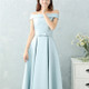 Satin Long Bridesmaid Sisters Skirt Slim Graduation Gown, Size:S(Ice Blue A)