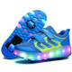 WS01 LED Light Ultra Light Mesh Surface Rechargeable Double Wheel Roller Skating Shoes Sport Shoes, Size : 34(Blue)