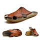 Summer Men Leather Slippers Casual Large Size Flat Beach Shoes, Size: 42(Red Brown)