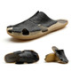 Summer Men Leather Slippers Casual Large Size Flat Beach Shoes, Size: 42(Black)