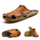 Summer Men Leather Slippers Casual Large Size Flat Beach Shoes, Size: 38(Yellow Brown)