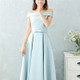 Satin Long Bridesmaid Sisters Skirt Slim Graduation Gown, Size:M(Ice Blue A)