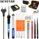 60W Adjustable Temperature Electric Soldering Iron Kit + 5 PCS Tips Portable Welding Repair Tool Tweezers Hobby knife 110V, Plug Type:EU Plug(Orange)