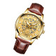 FNGEEN 4088 Men Hollow Quartz Watch Student Waterproof Luminous Watch(Brown Leather Full Golden Surface)