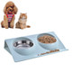 Stainless Steel Pet Bowl Slope Plastic Anti-skid Anti-splash Food Feeder, Size:L(Blue)