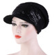 2 PCS Women Breathable Wild Empty Top Hat Sequined Turban Hat, Size:One Size(Black)