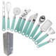 9 in 1 Plastic Handle Stainless Steel Kitchen Utensils Household Gadget Set(Cyan)