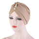 2 PCS Women Forehead Fold Pearl Decorative Hooded Cap Turban Hat, Size:One Size(Khaki)