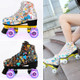 Adult Children Graffiti Roller Skates Shoes Double Row Four-Wheel Roller Skates Shoes, Size: 37(Flash Wheel Black)