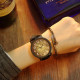 Waterproof Retro PU Leather Strap Quartz Watch(Black Band Wooden Dial)