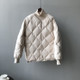 Diamond Lattice Loose And Warm Ladies Short Cotton-padded Jacket (Color:White Size:S)